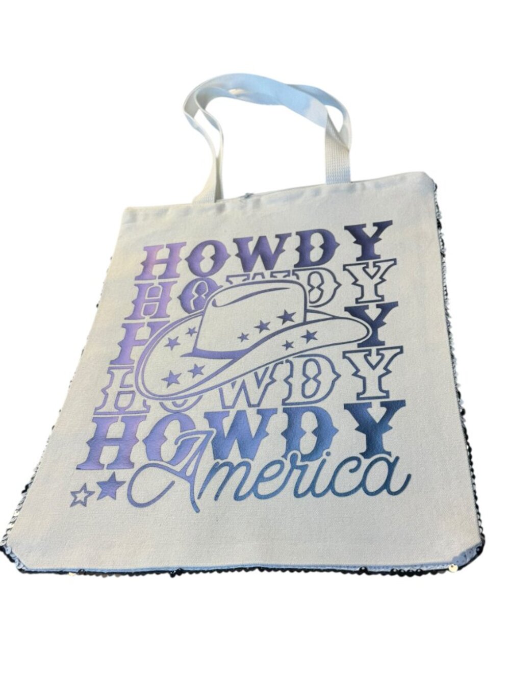 Howdy America Canvas Tote Bag, Western Cowboy Hat Graphic,